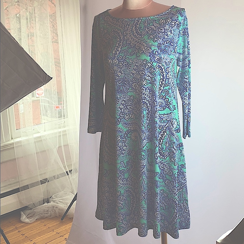 Cynthia Rowley Soft Knit Green Paisley Dress NWT-S